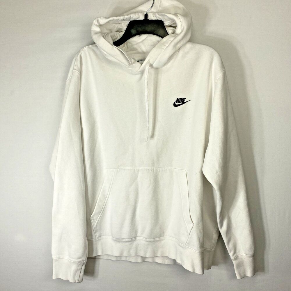 Nike Mens White Hoodie Size Large Pullover Sweatshirt Long Sleeve Logo